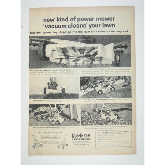 Duo-Trim Power Mower Vintage Advertisement Print 1950s Lawn Care - Picture 1 of 2